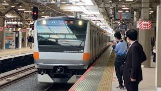 E233系0番台(T1編成・トップナンバー)中央線中央特快高尾行き 国立駅1番線通過シーン(1025T) 2025.3/2