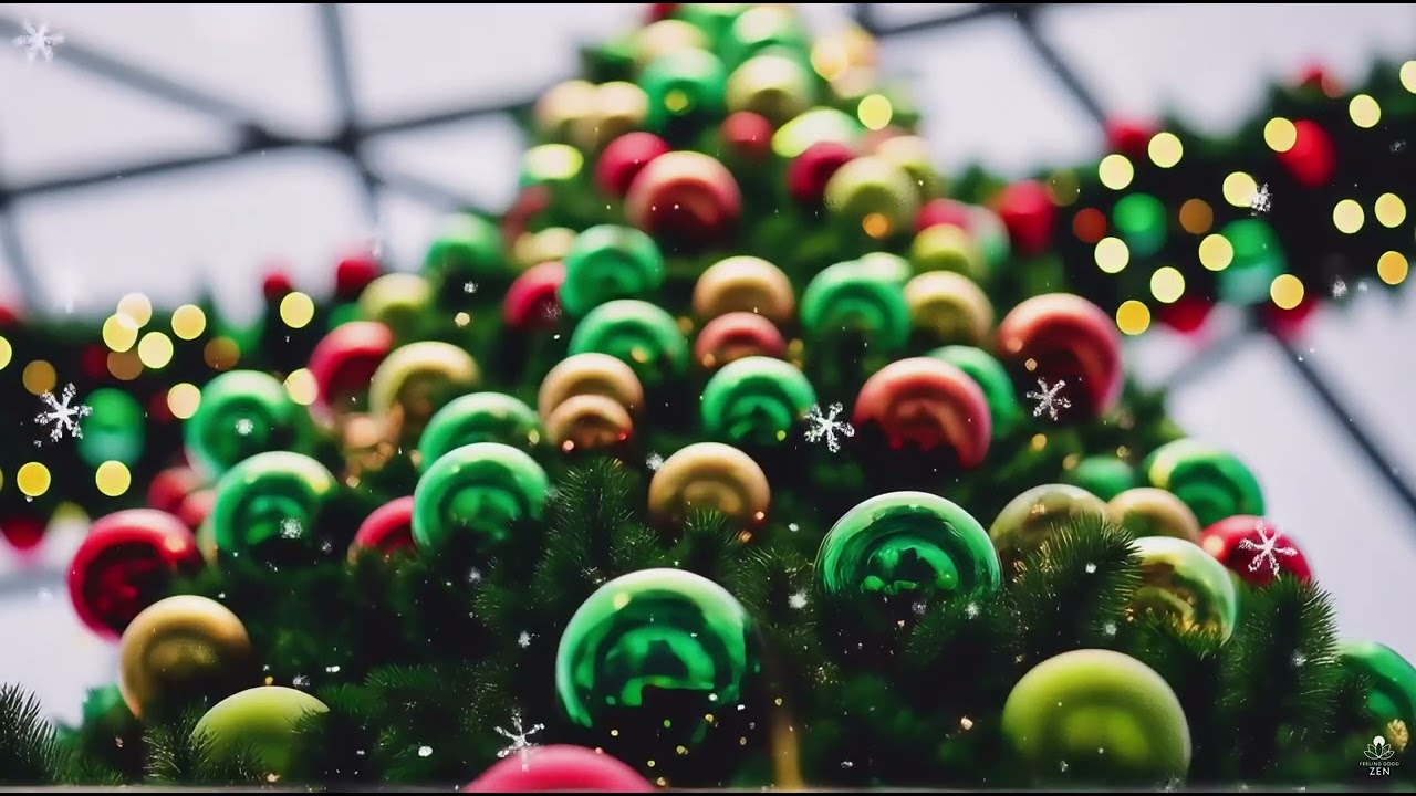 Snowflakes Fall on Christmas Tree Ambiance