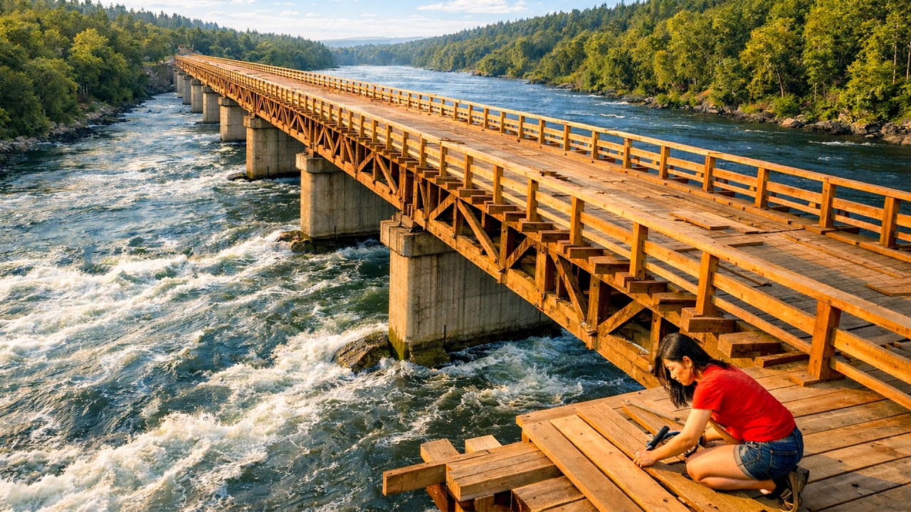 The girl who shocked everyone by building a massive wooden bridge over floodwaters in 101 days