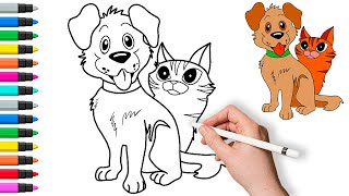 How to draw a cat and a dog 🐱🐶 Painting and Coloring for Kids