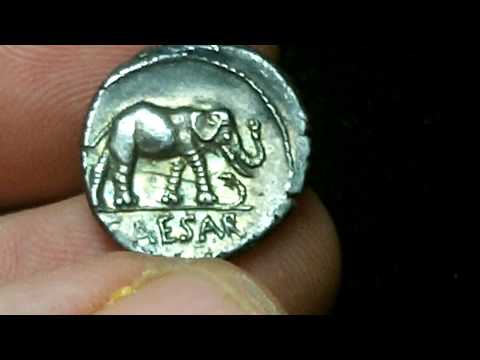 #25393 EF/EF Julius Caesar AR Denarius / Elephant / Priestly Implements