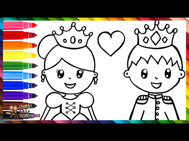 Drawing And Coloring A Princess And A Prince 👸💖🤴🌈 Drawings For Kids class=