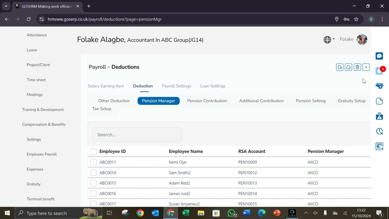 Pension manager setup