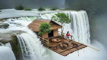 200 Days Survival Alone and Build a Floating Bamboo House, Bushcraft Shelter