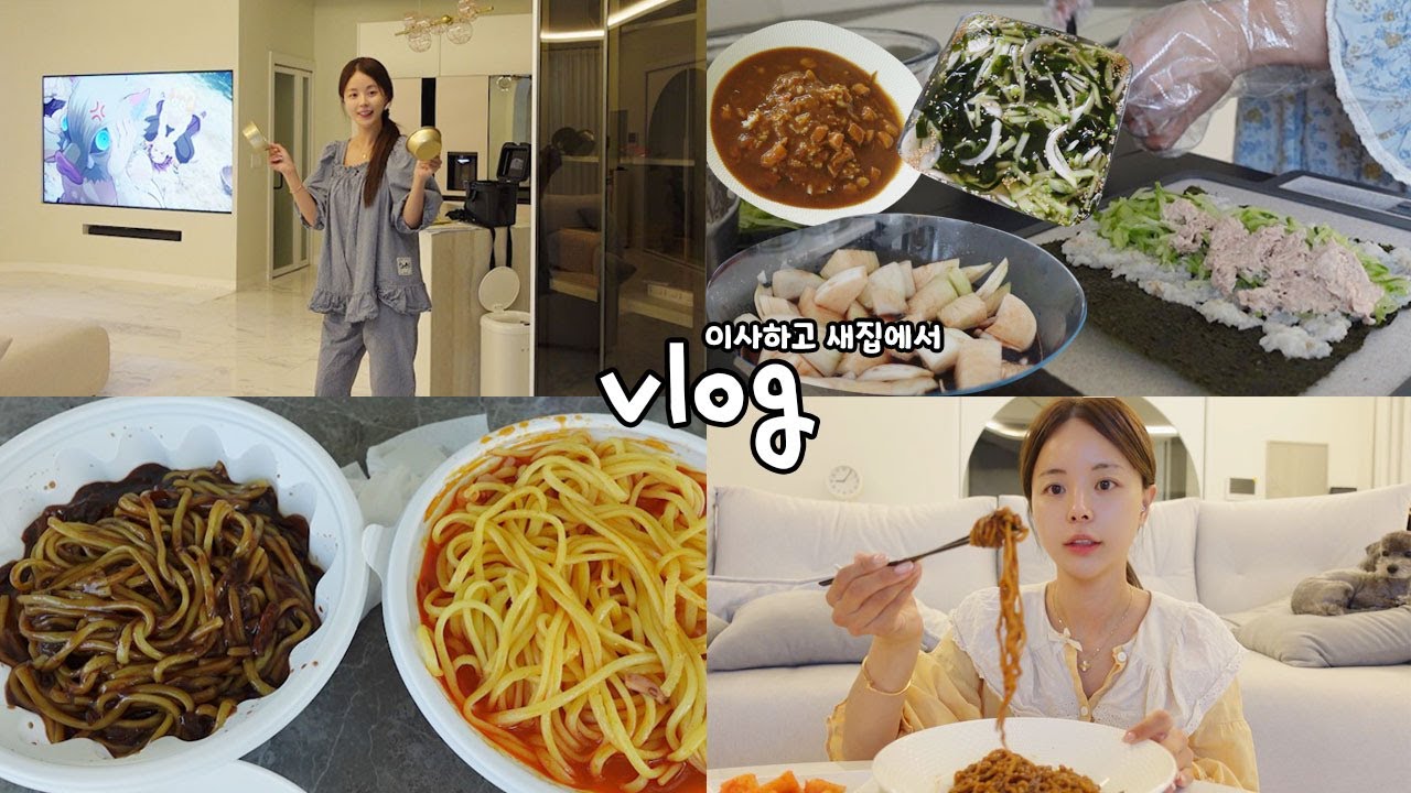 [일상vlog] 이사하고 새집에서 보내는 먹방일상 _ 짜장면+짜파게티 블랙+카레+오이냉국+양파장아찌+오이참치김밥+야식라면