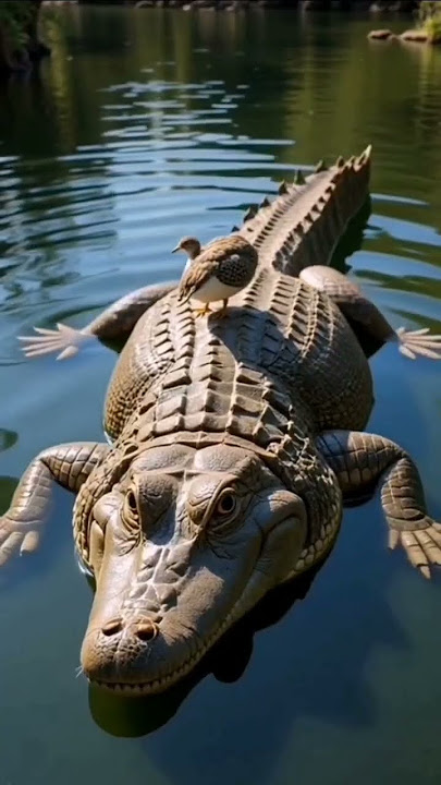 Unlikely friends, eternal bond 🐊🐦 The crocodile and plover bird: a tale of mutualism and trust.