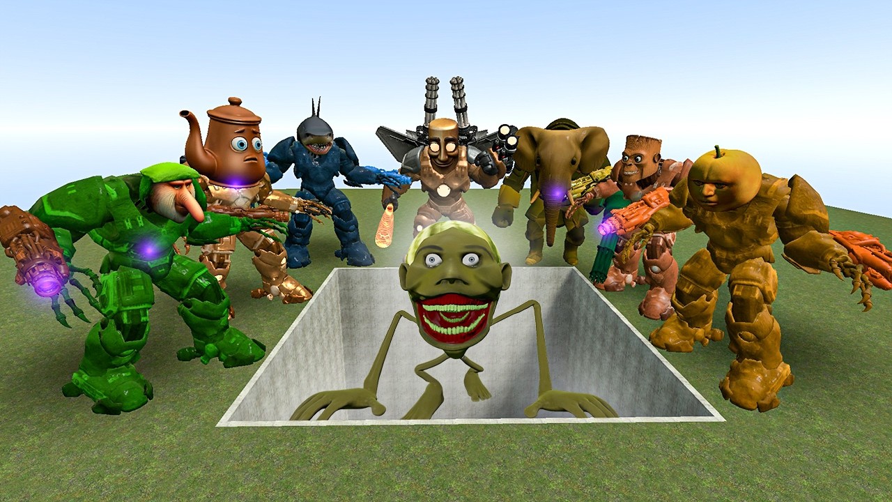 AI Brainrot Memes vs All Mecha Titan Brainrot Memes vs Lin Gang Melon Bosses in Giant Pit–Gmod Chaos