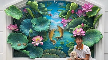 Quá trình vẽ màu tranh xi măng đắp nổi kênh bong SONG NGƯ CÁT HẠNH - Huy Hiếu 0344909234