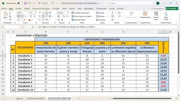 CONTROL DE CALIFICACIONES CON ESCALA DEL 0 AL 20 Y PONDERACIÓN EN PORCENTAJES EN EXCEL