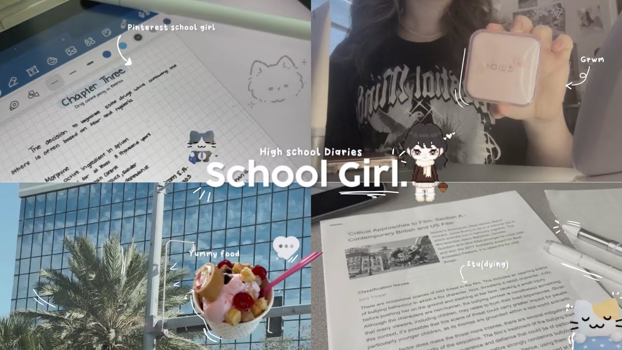School Girl Diaries 🍀☁️: productive school days, studying, Grwm, aesthetic 