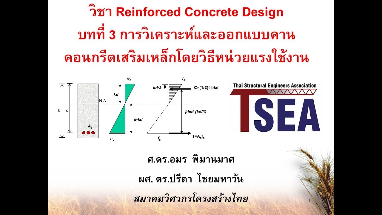 RC Design หน่วยแรงใช้งาน บทที่ 3 ตอนที่ 1 การวิเคราะห์หน้าตัดที่เสริมเหล็กทางเดียว