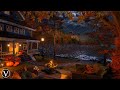 Autumn lakeside cottage  night ambience  windchimes lakeshore firepit  forest nature sounds