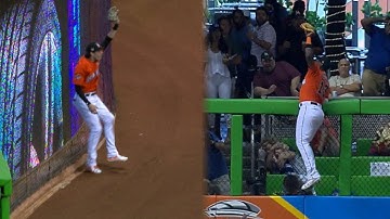 LAD@MIA: Yelich, Ozuna both make stellar catches