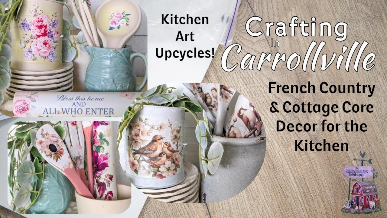 French Country & Cottage Core Upcycled Kitchen Decor with Items from the Goodwill Outlet Bins