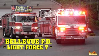 Seen here is bellevue (washington) fire departments light force no. 7
responding to a call, which was cancelled seconds after the turnout.
uses ...