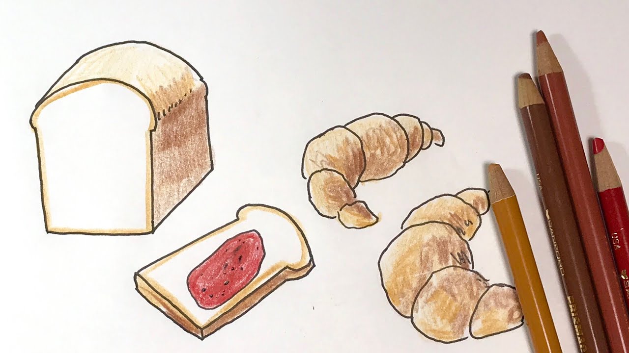 簡単 食パン クロワッサンの色鉛筆の描き方 イラスト上達 Youtube