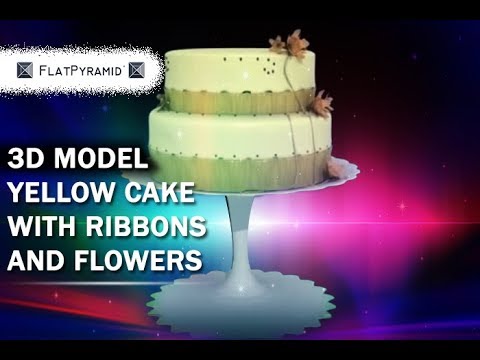 D Model Yellow Cake With Ribbons And Flowers-11-08-2015