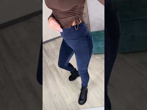 Жіночі теплі лосини велюр на МЕХУ однотонні (Розміри S,M, L), Сині, видео 1