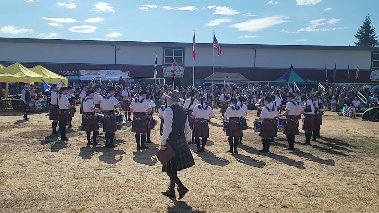 SFU Pipe Band - Drunken Landlady Medley (Drum Corps View) - Seattle Highland Games 2025
