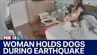 Taiwan earthquake: Woman holds dogs as bedroom shakes violently