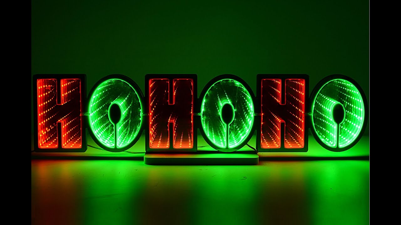 Red & Green LED Double Sided Infinity Mirror ' HO HO HO ' Light Display