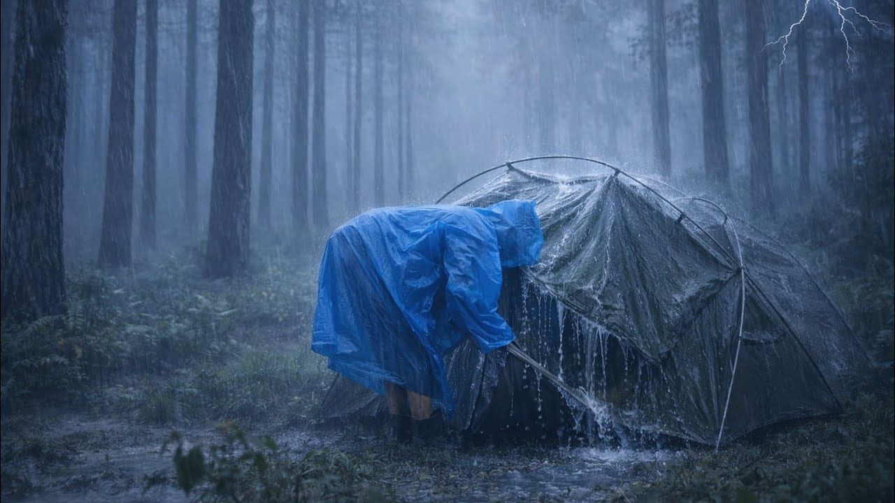 💯CRAZIEST RAIN I’VE EVER MEET ⛈️ Struggling to Set Up a Cozy Tent in Heavy Rain ⚡