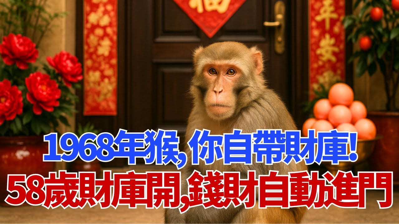 你不是凡人！1968年屬猴人，你「自帶財庫」！58歲之後「財庫大開」，錢財自動湧進門，後半生註定享福！#屬猴 #1968年屬猴 #生肖猴 #運勢 #財運 #財庫 #戊申猴 #2026年屬猴運勢