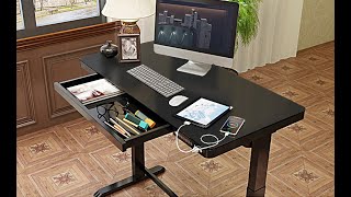 Height Adjustable Sit Stand Desk  | With Top, Drawer &amp; USB Chargers