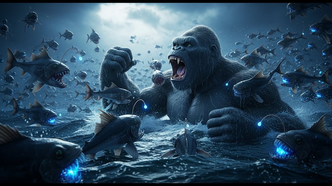 Kong battles millions of giant predatory fish in the Atlantic Ocean