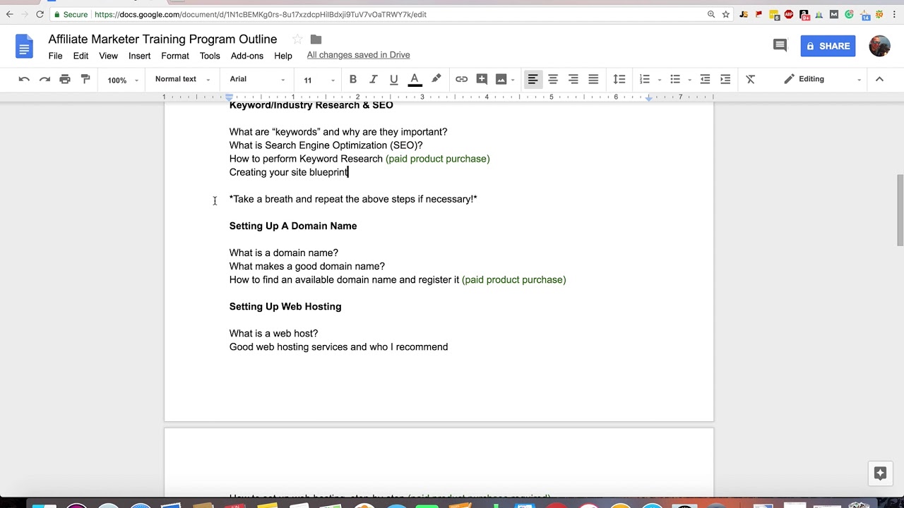 My Free Affiliate Marketer Training Course Outline