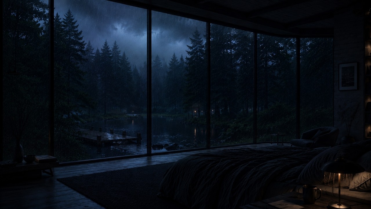 Rainy Forest Lake Night 🌧 | Dark Bedroom Ambience for Deep Sleep, Relaxation & Focus