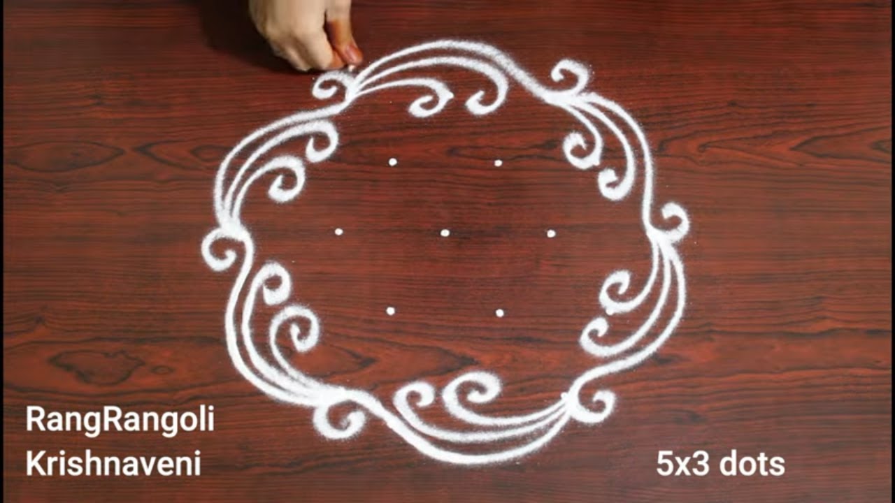 Easy Daily Kolam🌺5x3 dots Latest Muggulu🌺Simple Rangoli🌺RangRangoli Krishnaveni