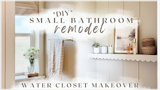 BATHROOM MAKEOVER! water closet transformation  installing new floors, moulding & smart toilet