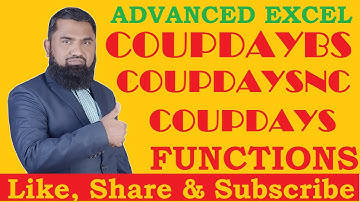 Excel Coupdaybs Coupdays Coupdaysnc Functions