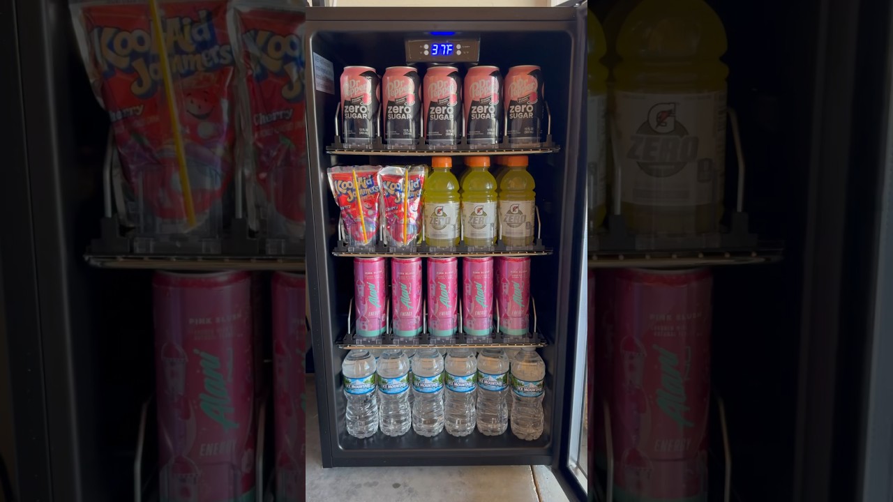 Beverage fridge clean & restock 🥤✨Shop on my Amz under &ldquo;Beverage Fridge&rdquo; link in bio #restock #asmr