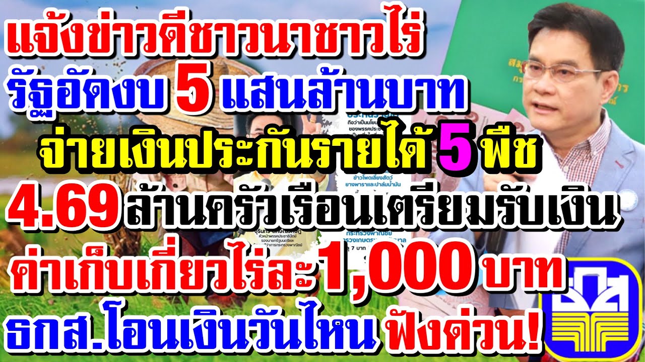 แจ้งข่าวดี!รัฐอัดงบ5แสนล้าน ธกส.จ่ายค่าเก็บเกี่ยวไร่ละ1,000ชดเชยส่วนต่างประกันรายได้ปี64/65(8ต.ค.64)