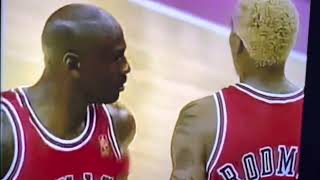 Dennis Rodman \& Gheorge Muresan get into a scuffle on the rebound battle and both get T’d up. (1997)