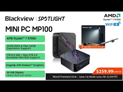 Видео: Мини ПК  Blackview, MP100 AMD R7 5700U, 8 ядер, 16 потоков, 16 ГБ/32 ГБ DDR4, 512 ГБ/1 ТБ SSD