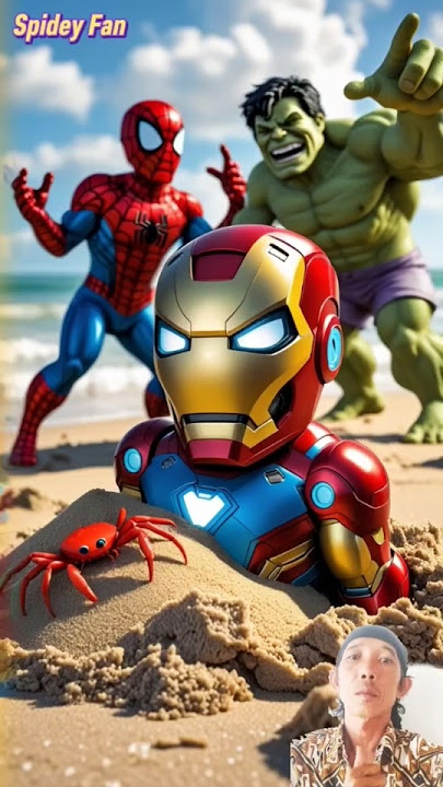 superhero fun_ at the beach #spidermanevolution #ironman #hulk #spideyfan