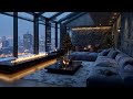 Winter City Jazz - Cozy Fireplace Music for Relaxation | Snowy Night Ambience