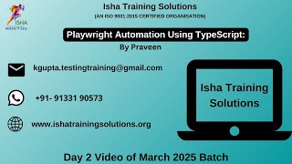 Playwright with TypeScript Day2 video on 5th March 2025.call/WhatsApp us on+91-9133190573 to enroll.