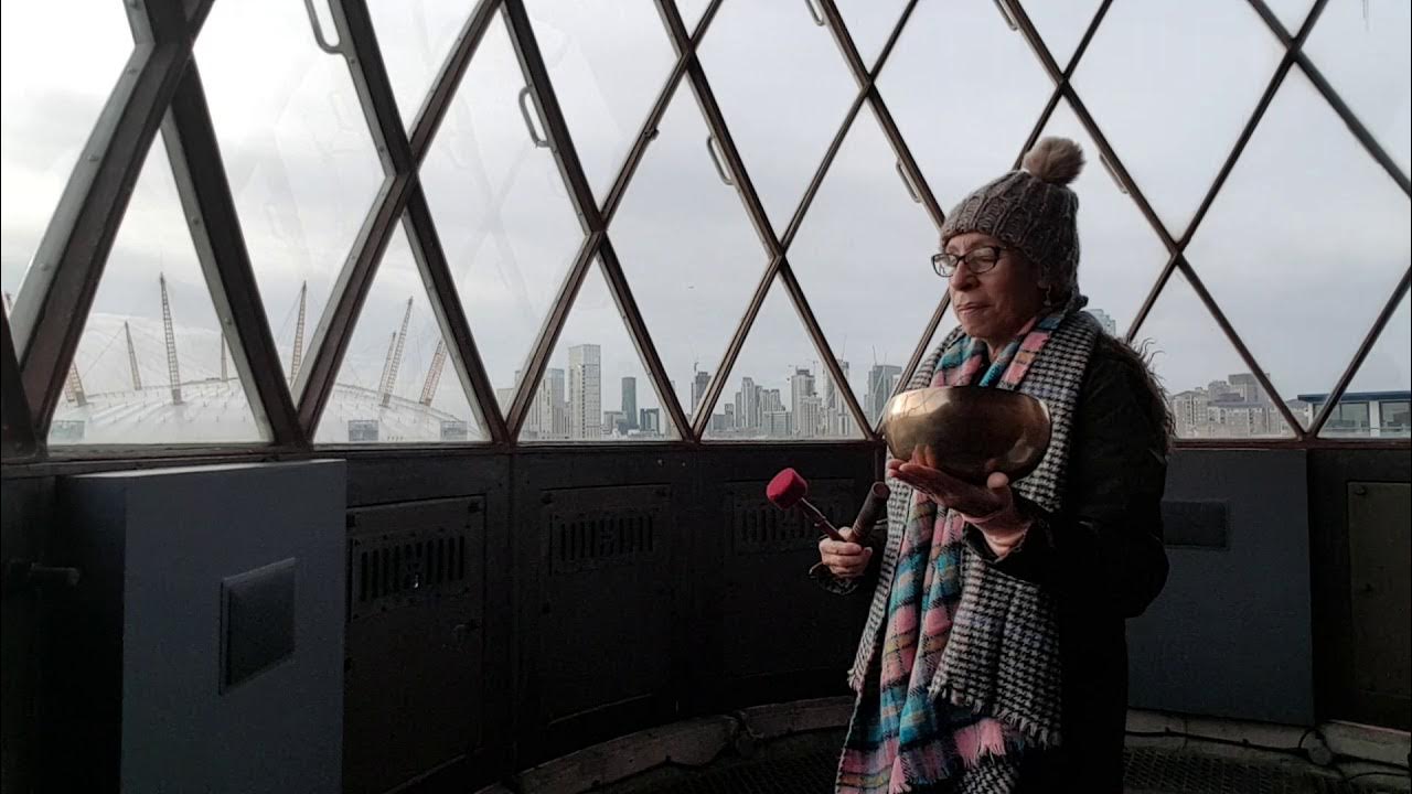 Miriam playing Tibetan Singing Bowls in the Lighthouse in Trinity Buoy