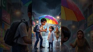 He Shared His Umbrella With a Stranger… Then Something Beautiful Happened ❤️🌧️ #kidsshorts