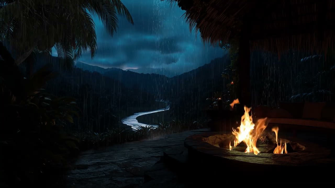 Heavy Rain & Thunderstorm in a Forest Porch ⛈️ Sleep Instantly with Rain Sounds