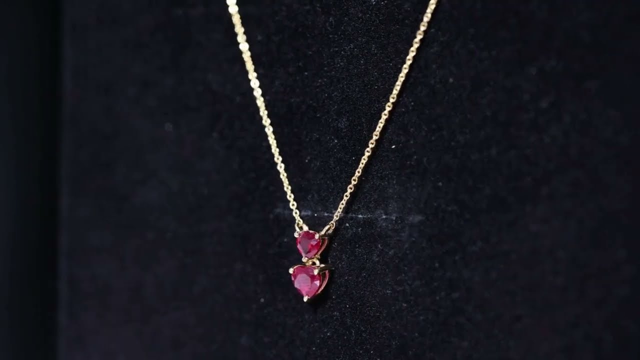 Twi Heart Natural Ruby Pendant Necklace