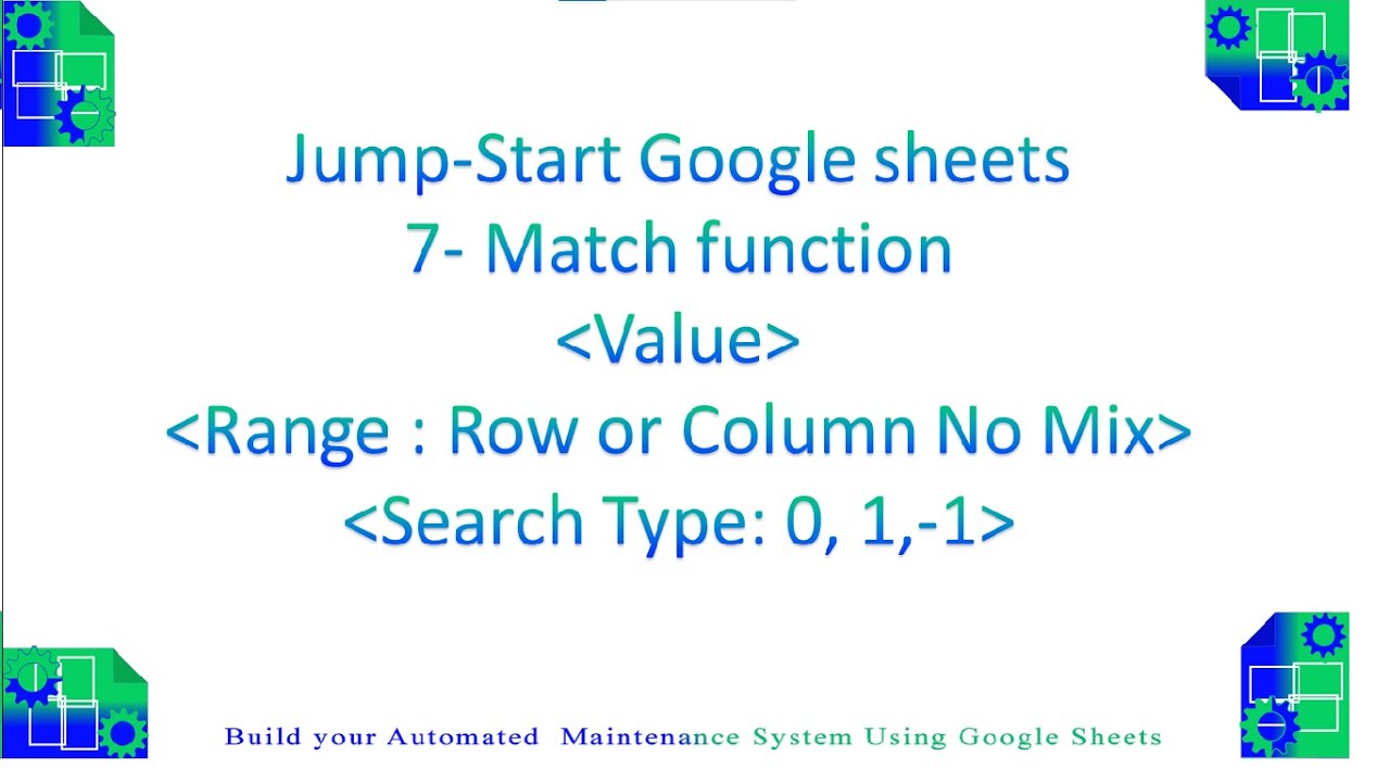 7 match function to Jump Start Sheets and Excel YouTube