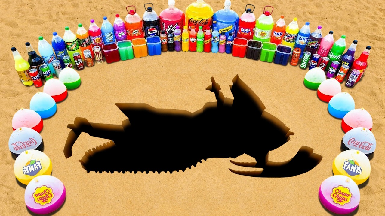 Giant Toothpaste Eruption from Cano hole, Balloons Fanta, Mtn Dew, Coca Cola, Big Sodas vs Mentos