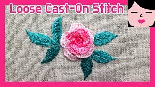 캐스트 온 스티치 입체 장미 프랑스자수 loose cast on stitch pink rose hand embroidery