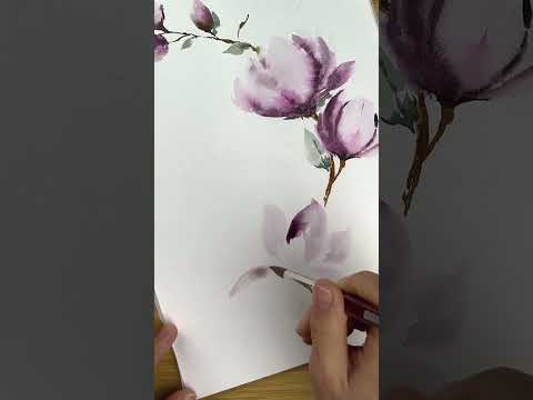 Watercolor tutorial - how to paint blossoming magnolia in loose style #watercolortutorial #arttips
