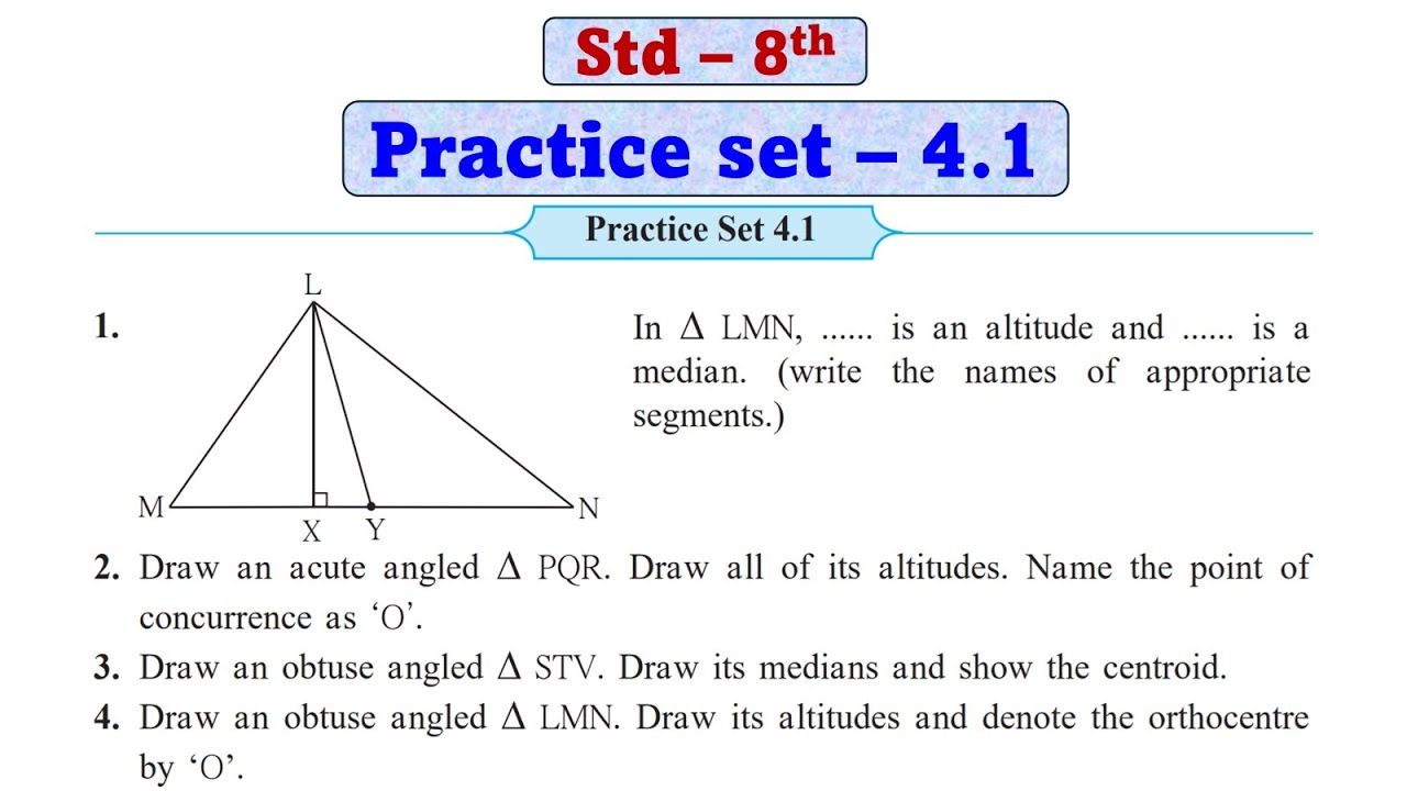 Practice Set 4.1 Class 8th maths | Chapter 4 Altitudes and Medians of a ...